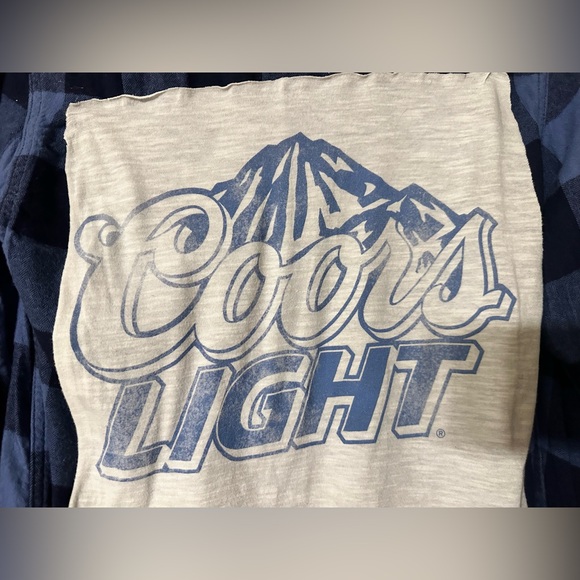 George Blue Plaid Men's Shirt with Coors Light Design - Picture 4 of 5